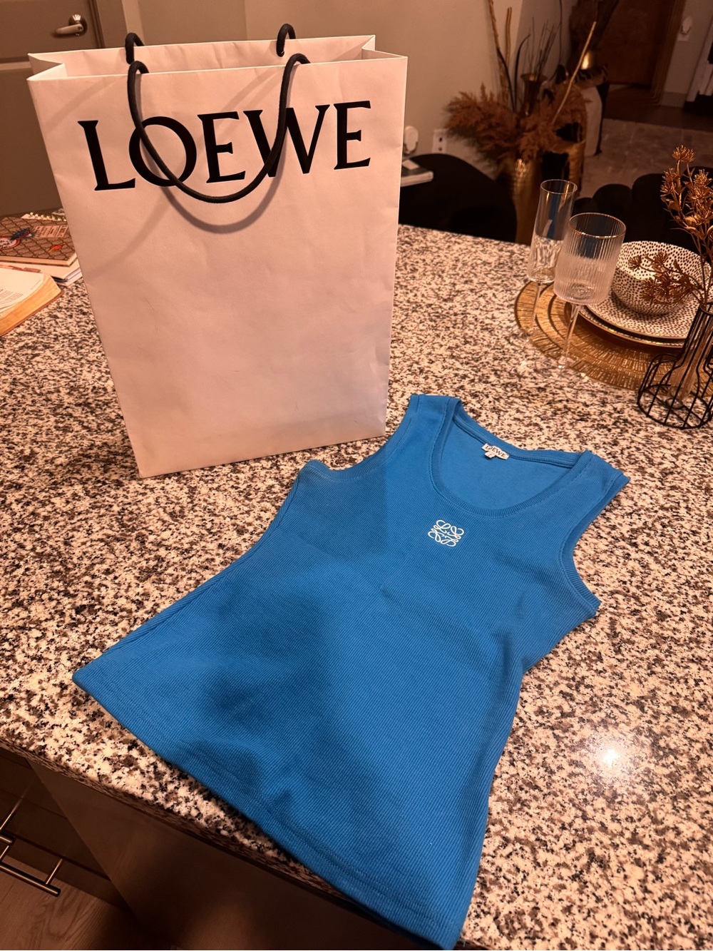 Loewe Bright Blue Ribbed Logo Tank